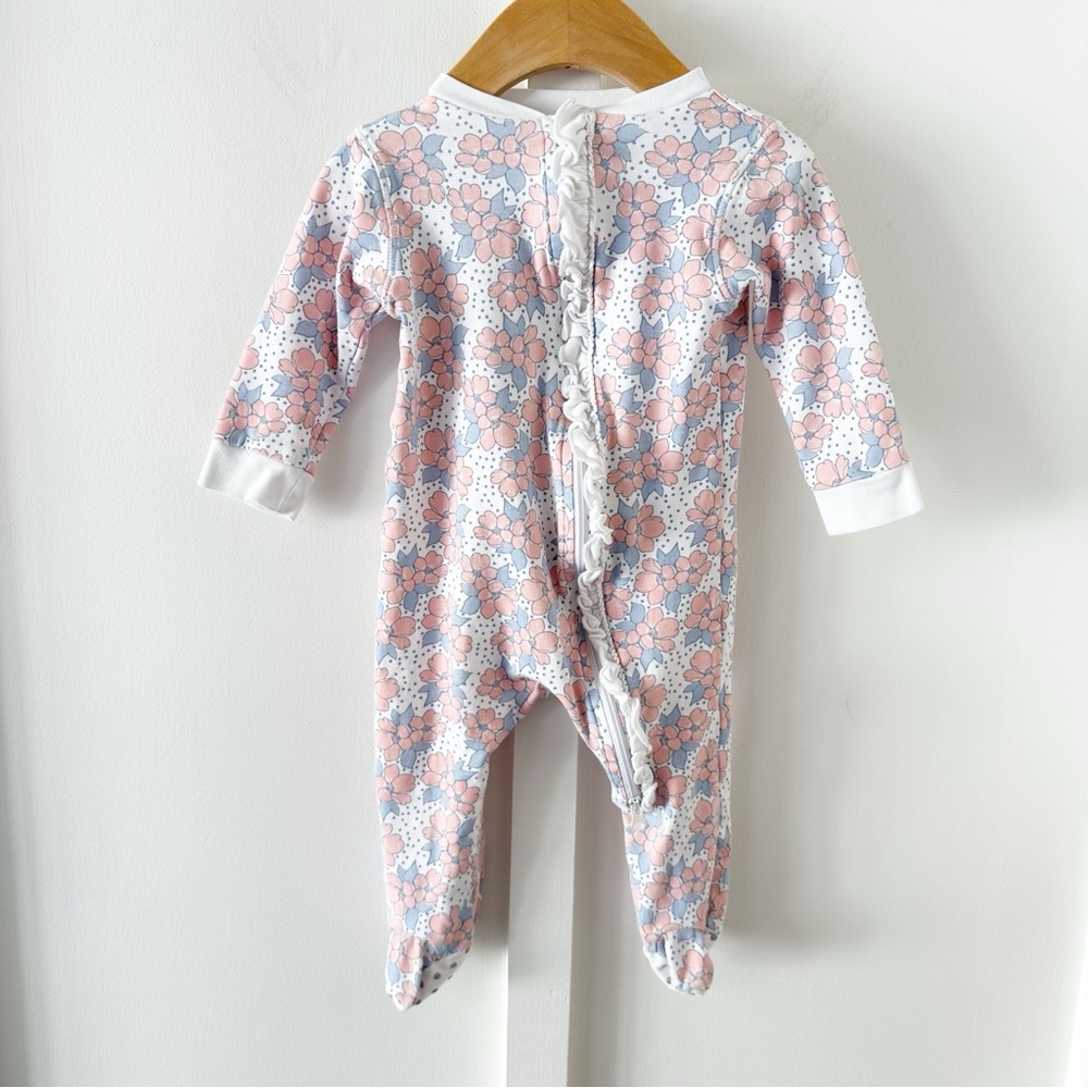 FEATHER BABY pink floral zipper footie